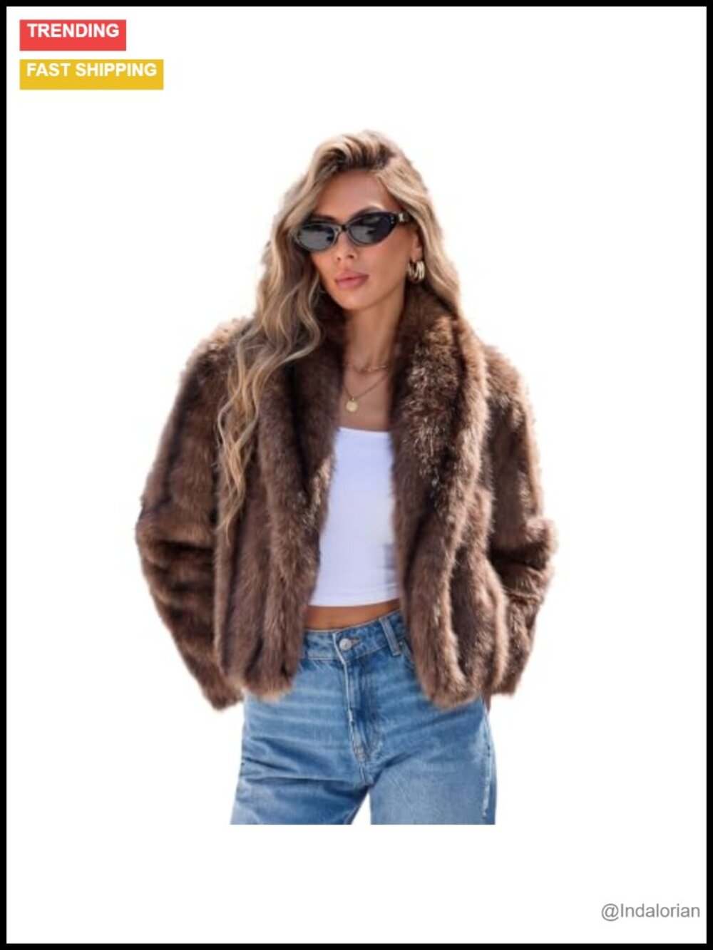 Faux Fur Open Front Jacket Wide Lapel Shaggy Furry Coat